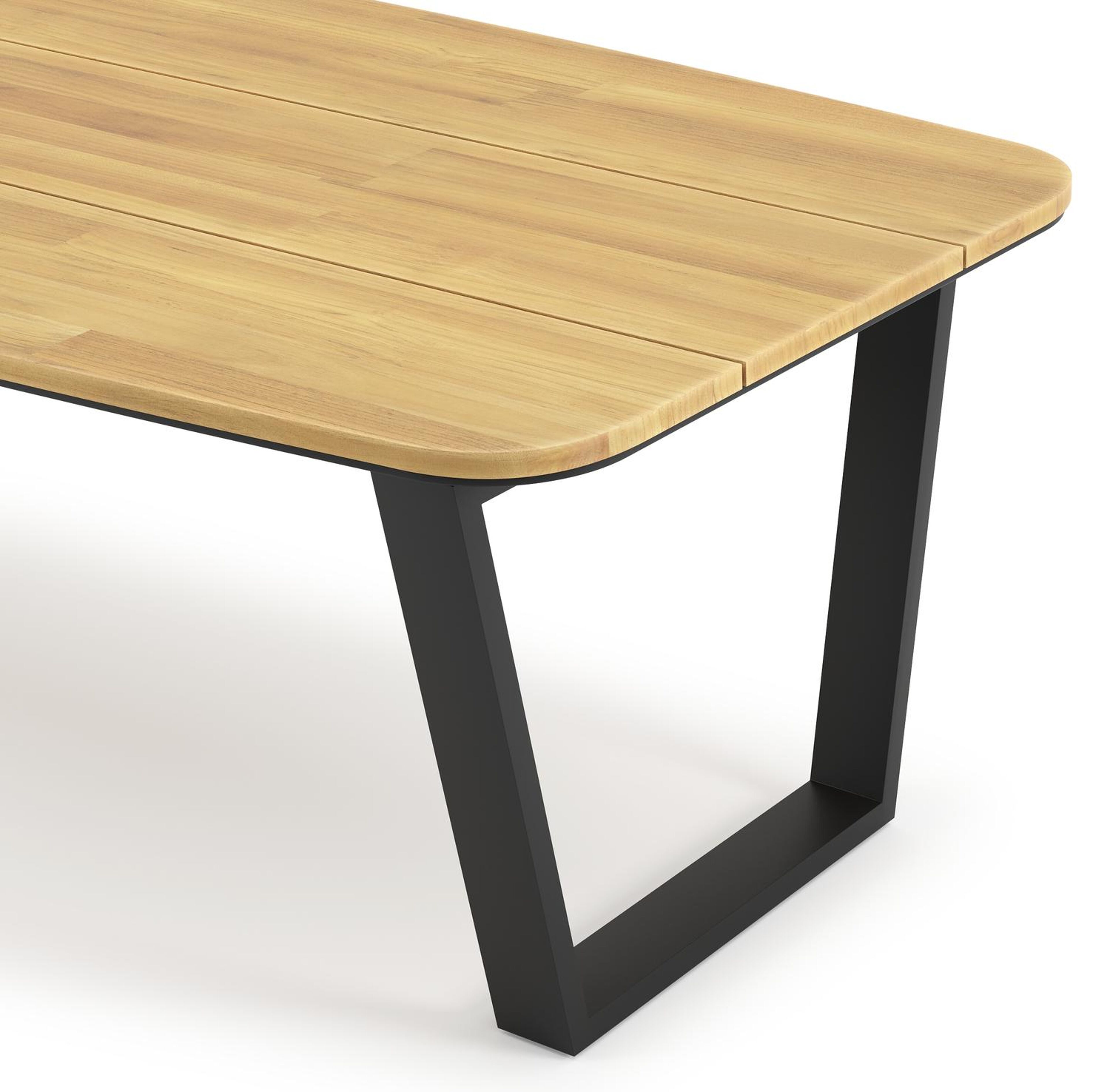 Table de jardin Pagino forme de bateau en aluminium noir et teck - Lg. 255 x Lrg. 115 x Haut. 73 cm