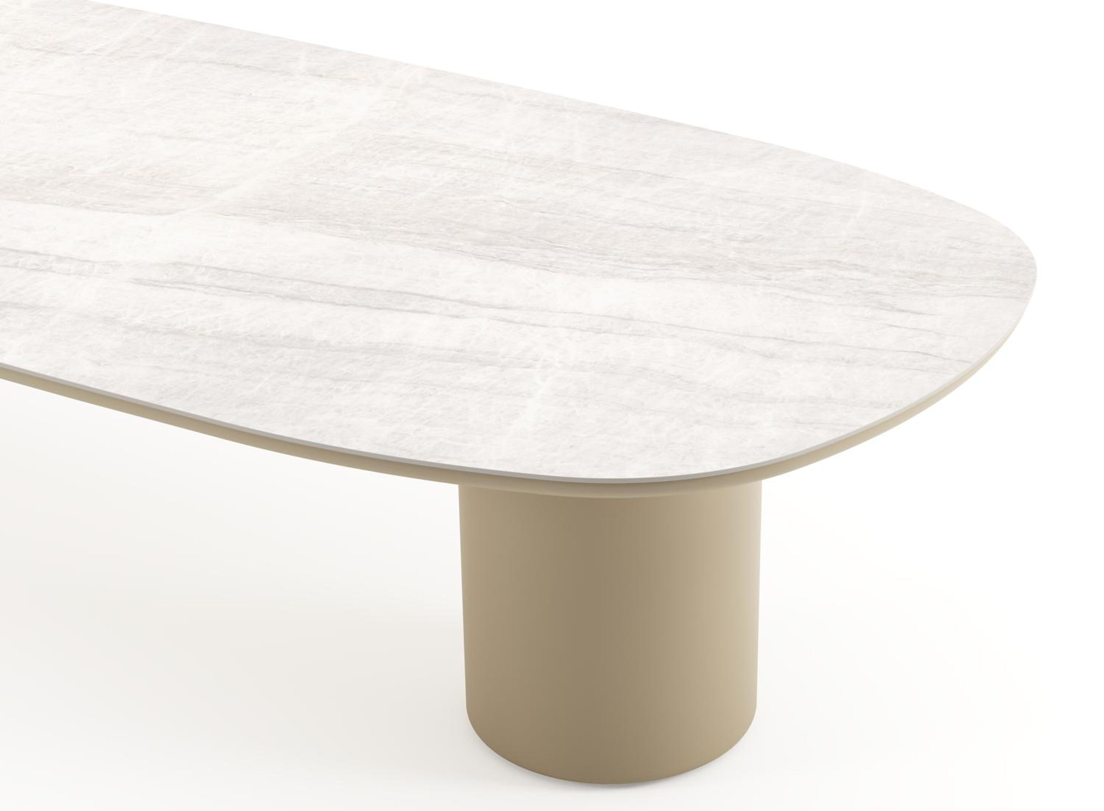 Table de jardin low dining Amico bombo en aluminium beige et céramique pleine Taj Mahal - Lg. 320 x Lrg. 130 x Haut. 61 cm