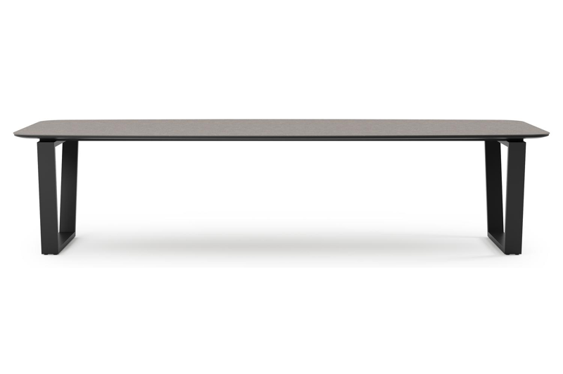 Pagino tuintafel bootvorm in zwart aluminium en volkeramiek wulong - L 315 x B 115 x H 73 cm