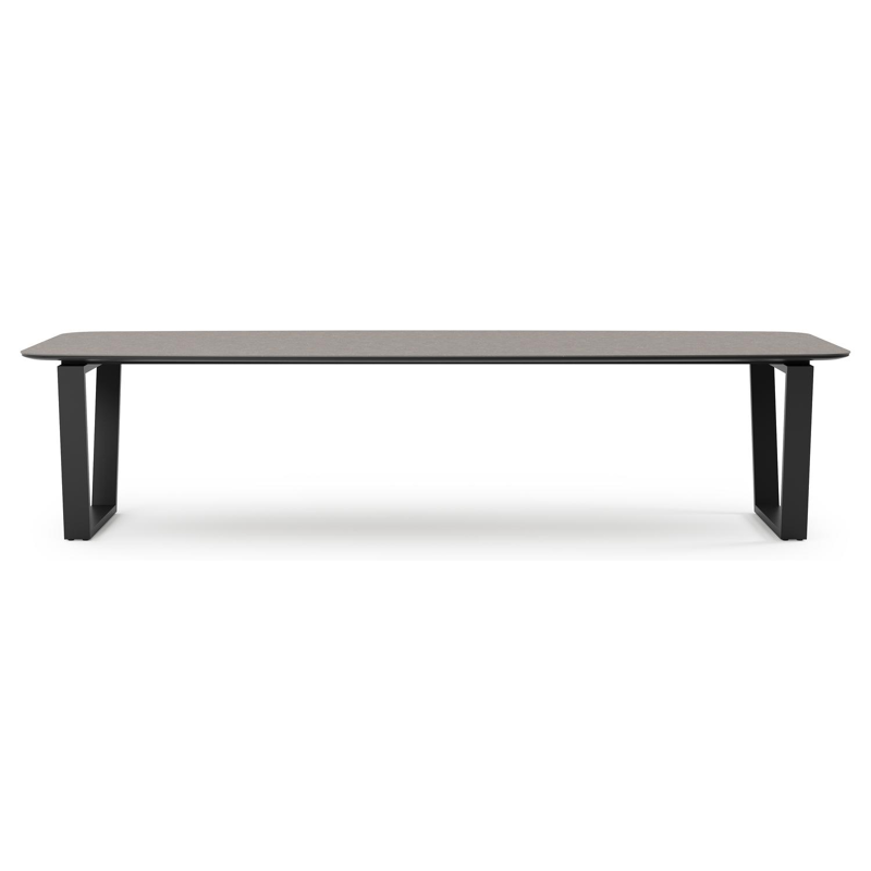 Pagino tuintafel bootvorm in zwart aluminium en volkeramiek wulong - L 315 x B 115 x H 73 cm