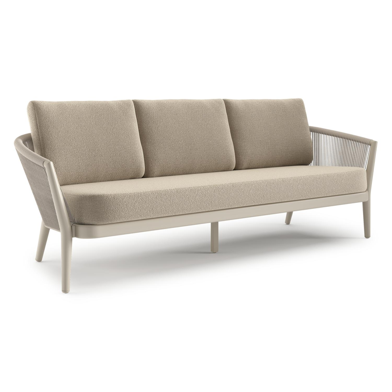 Orso loungebank in beige aluminium en beige verticaal geweven ronde rope met Marbella Sand all weather cosytica kussen