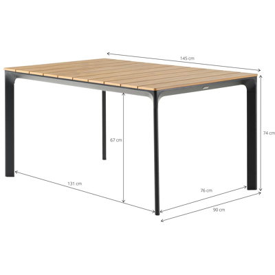 Fina tuintafel in zwart aluminium en polywood - L 145 x B 90 x H 74 cm