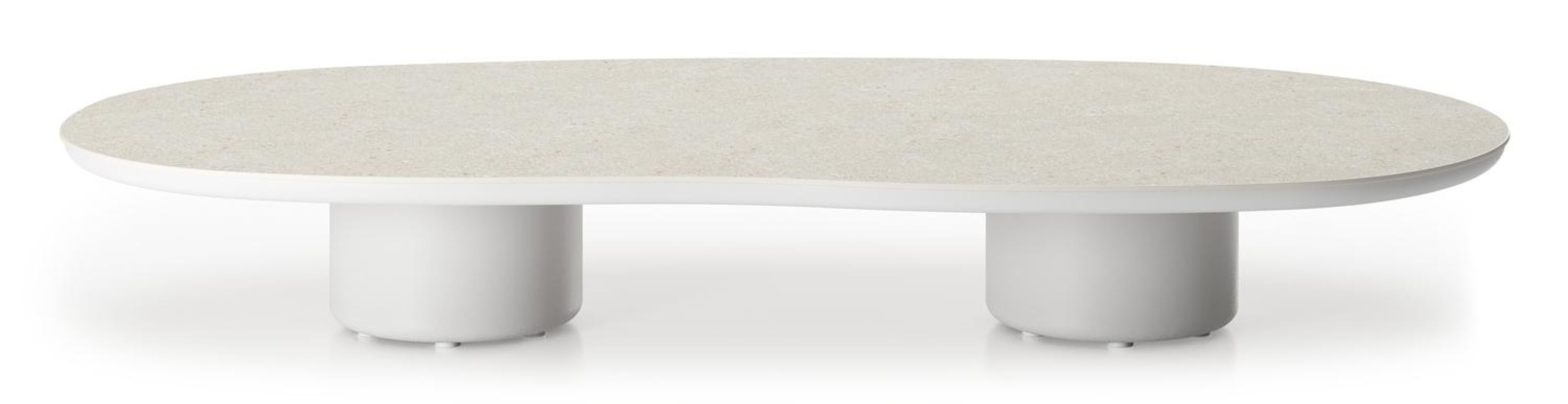 Table de basse Amico organique en aluminium blanc et céramique pleine Shilin - Lg. 170 x Lrg. 91 x Haut. 25 cm
