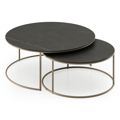 Fano set van 2 loungetafels rond in beige aluminium en volkeramiek Calatorao - Dia. 85 x H 35 cm