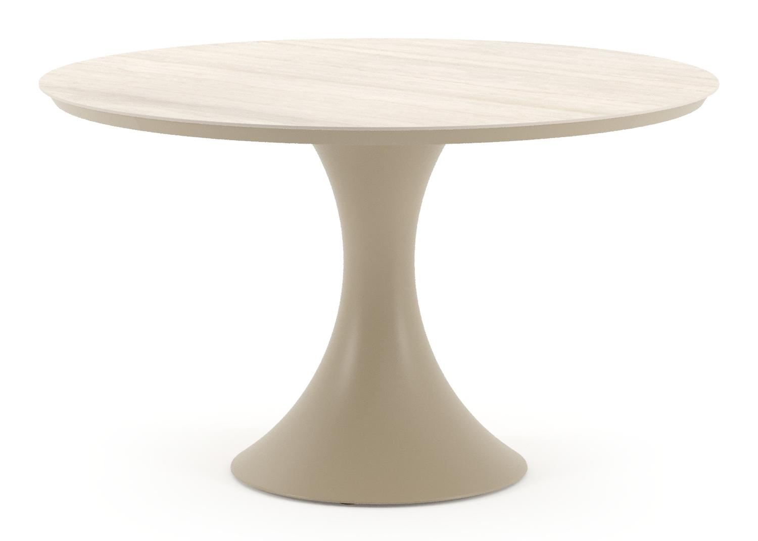 Fano tuintafel rond in beige aluminium en volkeramiek Travertino Bianco - Dia. 130 x H 74 cm