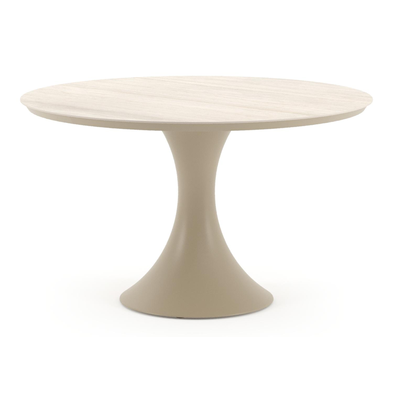 Fano tuintafel rond in beige aluminium en volkeramiek Travertino Bianco - Dia. 130 x H 74 cm