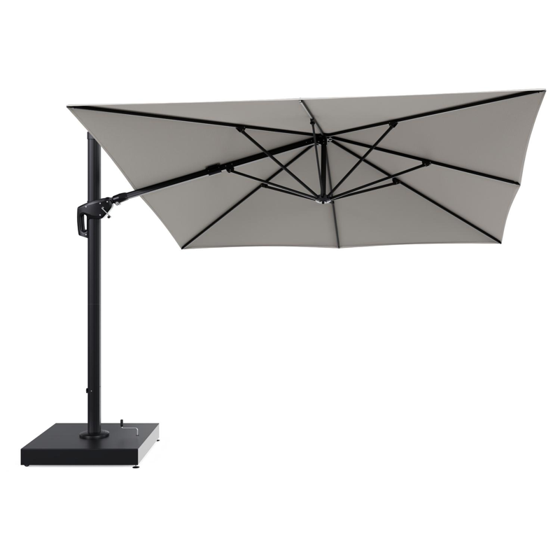Minore zweefparasol met tiltfunctie in zwart aluminium en Lopi Marble All Weather Sunbrella® Luxe parasoldoek - L1 350 x L2: 350 cm met parasolvoet Minore 260 kg met wielen
