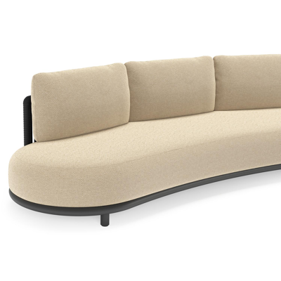 Lomano loungebank in zwart aluminium en zwart verticaal geweven luxe vlakke rope met althea camel all weather cosytica kussen