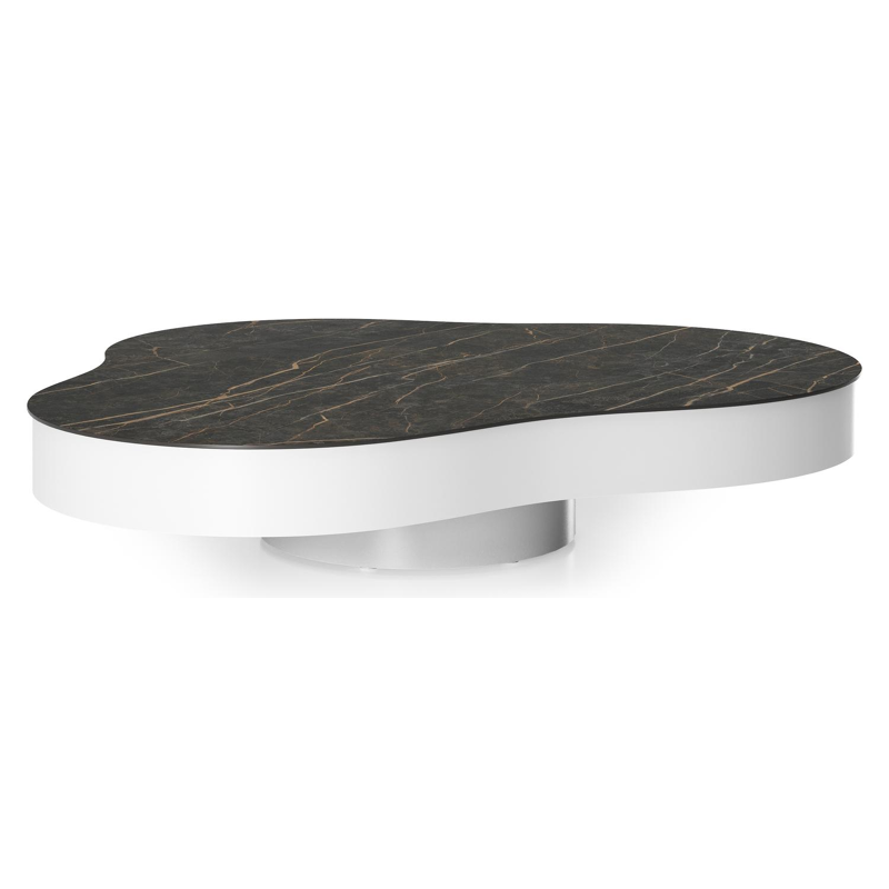 Table de basse Lomano cloud en aluminium blanc et céramique pleine Black Obsession - Lg. 131 x Lrg. 108 x Haut. 25 cm