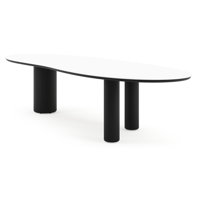 Amico tuintafel organisch in zwart aluminium en volkeramiek Arctic White - L 320 x B 120 x H 73.5 cm