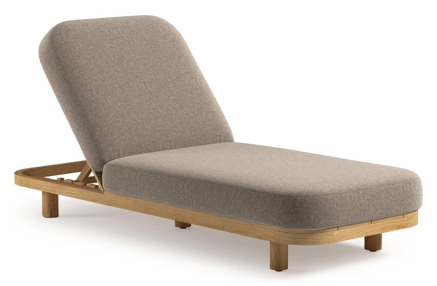 Chaise longue réglable Donato en teck avec All Weather Sunbrella® luxe chartres pewter coussin