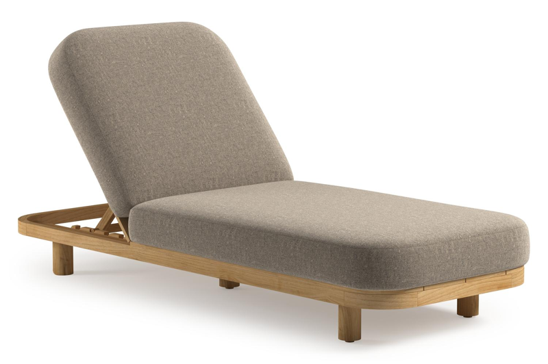 Donato verstelbaar ligbed in teak met All Weather Sunbrella® luxe chartres pewter kussen