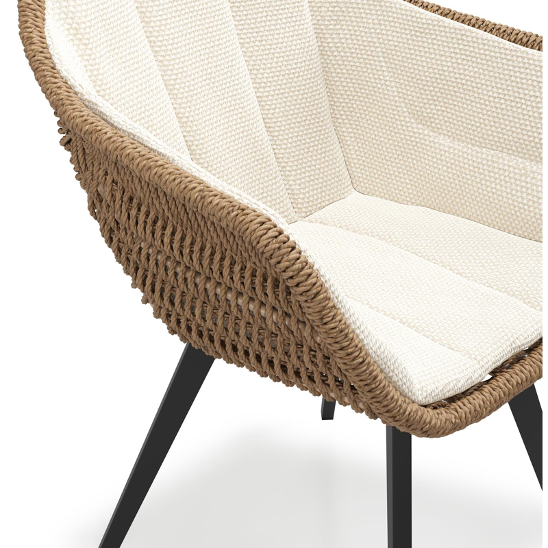 Chaise de jardin Pagino en aluminium noir et résine tressée ronde brun avec coussin en All Weather Cosytica Althea Off White