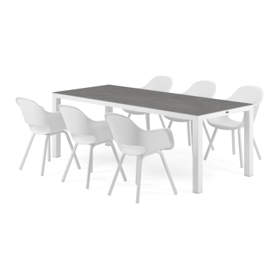 Varese tuinset in wit aluminium en grijs volkeramiek tafelblad met 6 Artena tuinstoelen