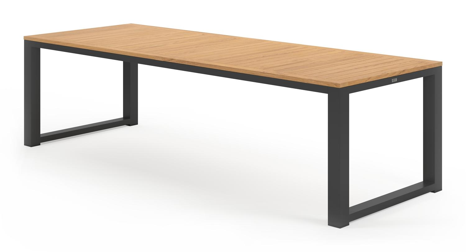 Ensemble de jardin Livo en aluminium noir avec plateau de table en teck naturel et 8 chaises de jardin Artena