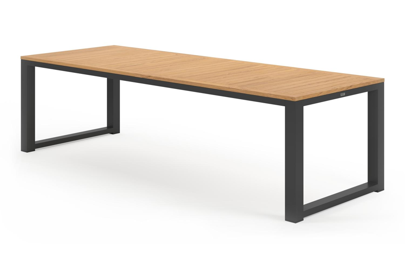 Livo tuinset in zwart aluminium en naturel teak tafelblad met 8 stapelbare Amalfi tuinstoelen