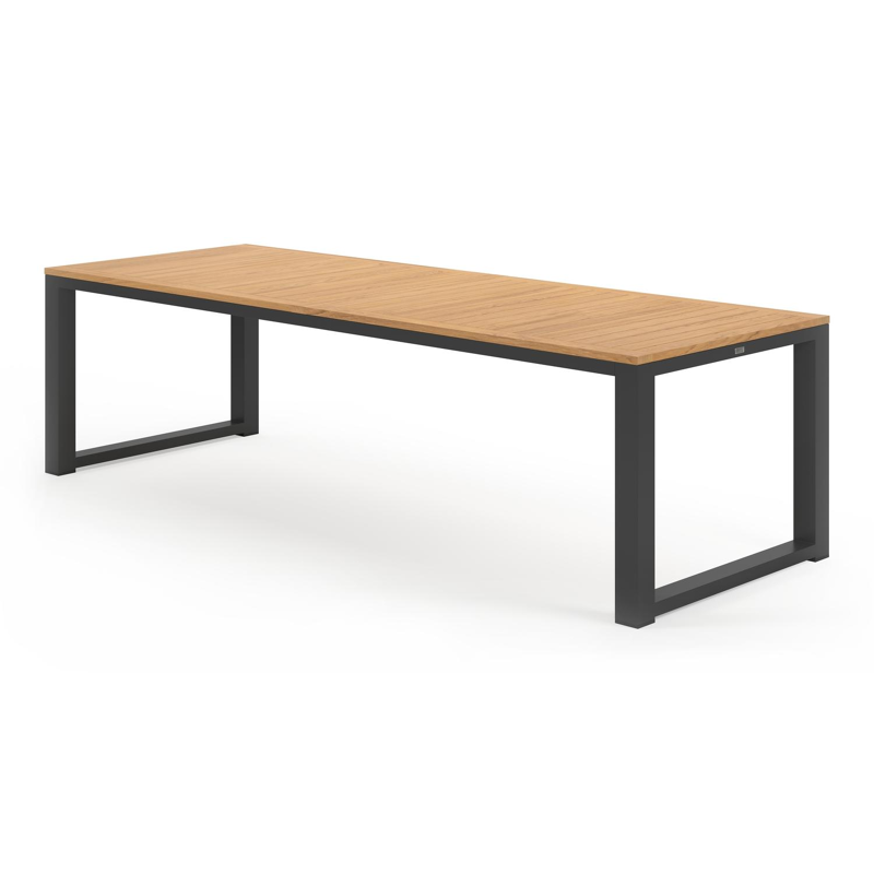 Livo tuinset in zwart aluminium en naturel teak tafelblad met 8 Artena tuinstoelen