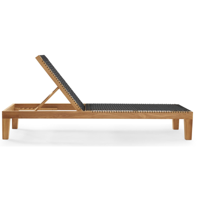 Chaise longue réglable Cosito en naturel teck et noir résine tressée met archi lead all weather sunbrella® luxe coussin