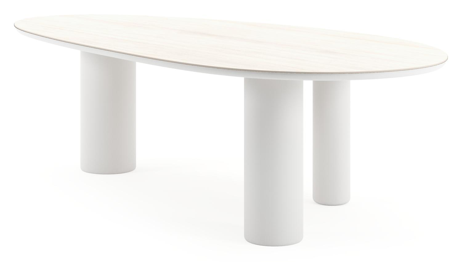 Table de jardin Amico mangue en aluminium blanc et céramique pleine Travertino Bianco - Lg. 260 x Lrg. 130 x Haut. 73.5 cm