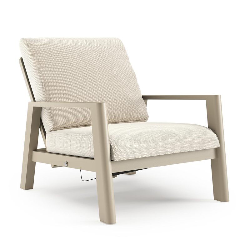 Cirello loungestoel in beige aluminium met althea off white all weather cosytica kussen