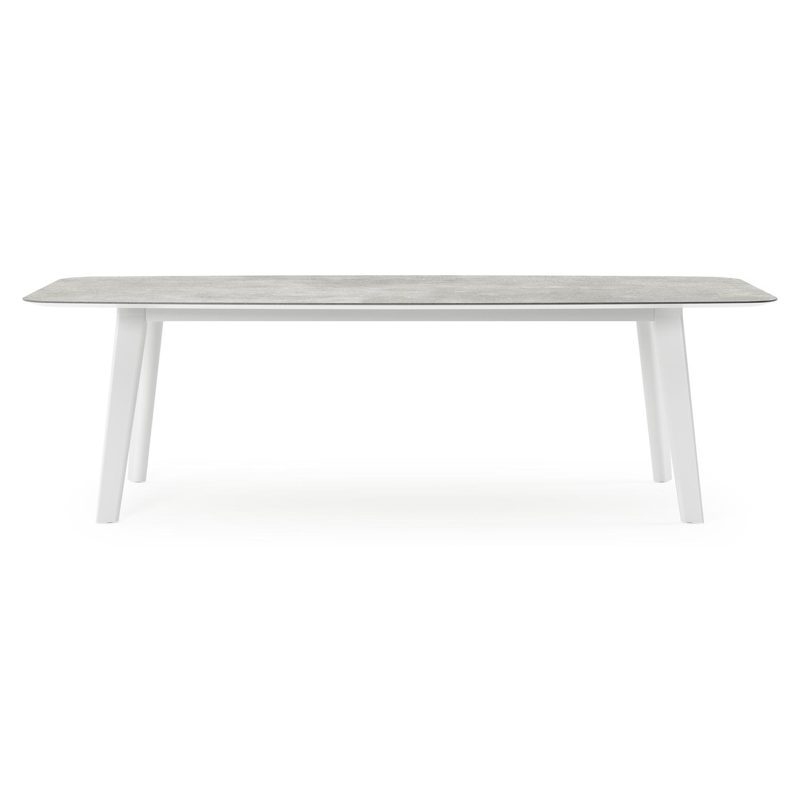 Table de jardin Lacrima forme de bateau en aluminium blanc et céramique pleine new york - Lg. 255 x Lrg. 115 x Haut. 75 cm