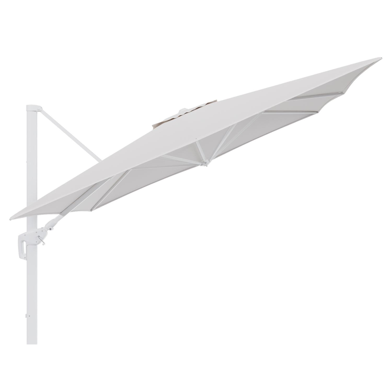 Parasol pendant Minore avec fonction tilt en aluminium blanc et toile de parasol en All Weather Solica Ego Eggshell  - Lg.1: 350 x Lg.2: 350 cm (sans pied de parasol