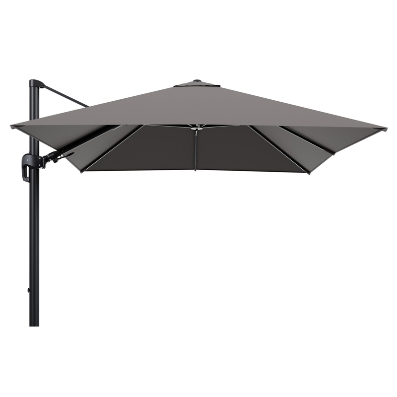 Rufina zweefparasol tiltfunctie in zwart aluminium en parasoldoek in All Weather Sunbrella® Luxe Natte Nature Grey  - L1 300 x L2 300 cm (zonder voet)