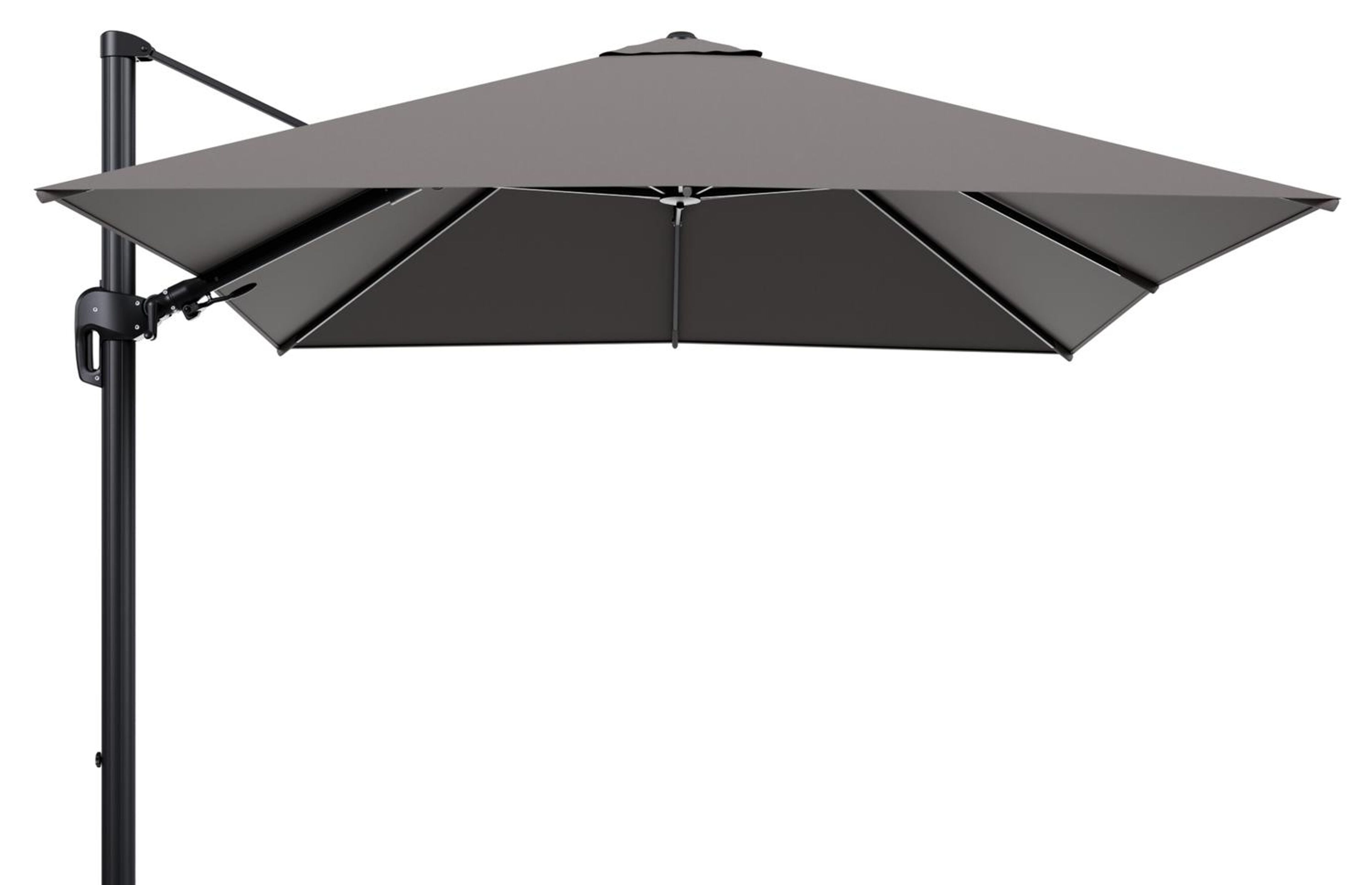 Rufina zweefparasol tiltfunctie in zwart aluminium en parasoldoek in All Weather Sunbrella® Luxe Natte Nature Grey  - L1 300 x L2 300 cm (zonder voet)