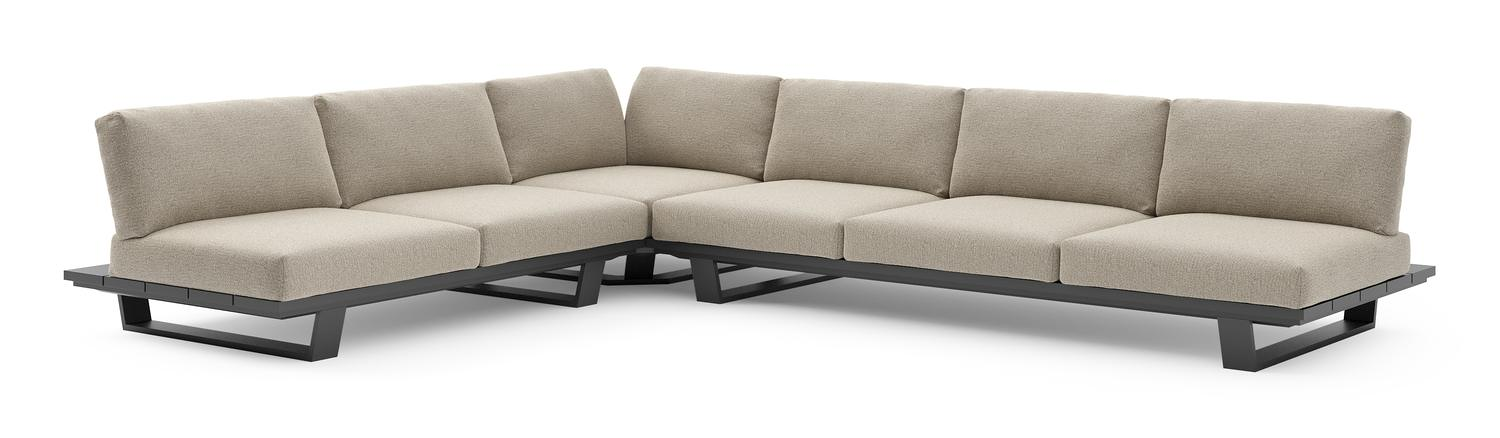 Pagino loungehoek in zwart aluminium met catania beige all weather cosytica kussen