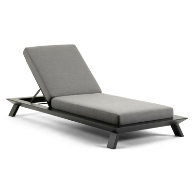Chaise longue réglable Cesano en aluminium noir avec Sunbrella® Premium natte charcoal chine coussin