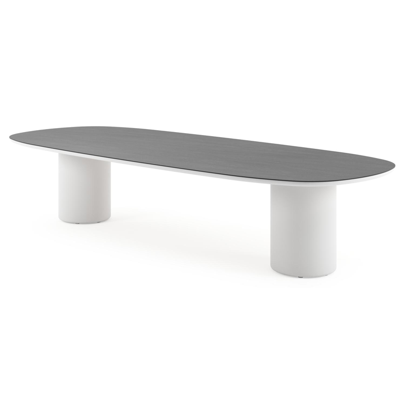 Amico low dining tuintafel bombo in wit aluminium en volkeramiek Basalt Black - L 320 x B 130 x H 61 cm