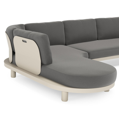 Donato loungehoek in beige aluminium met all weather sunbrella® luxe Natte Charcoal Chine kussen