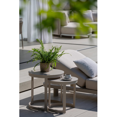 Enna loungetafels en aluminium beige - Diam. 44 x Haut. 64 cm + Diam. 52 x Haut. 52cm