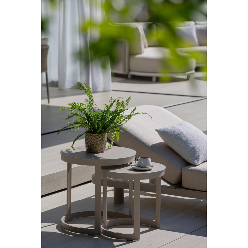 Enna loungetafels en aluminium beige - Diam. 44 x Haut. 64 cm + Diam. 52 x Haut. 52cm