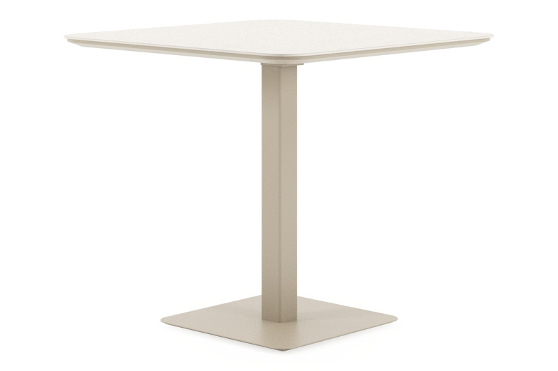 Table de jardin Fano inclinable carré arrondi en aluminium beige et céramique pleine beige - Lg. 85 x Lrg. 85 x Haut. 73 cm
