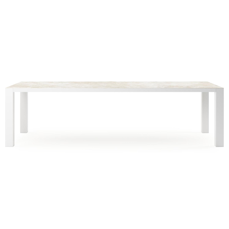 Table de jardin Nano rectangulaire en aluminium blanc et céramique pleine Rapolano Lg. 280 x Lrg. 110 cm