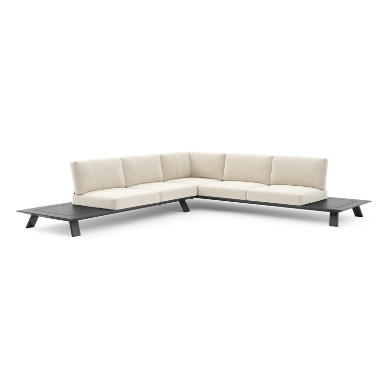 Salon de jardin d'angle Cesano en aluminium noir et coussin en all weather Cosytica althea off white