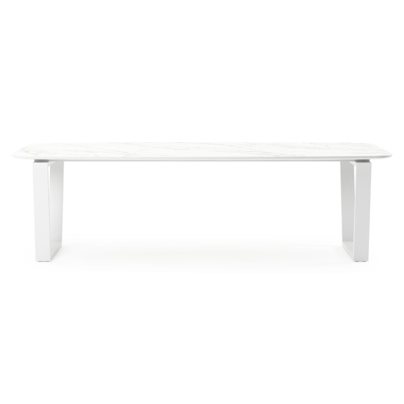 Pagino tuintafel in wit aluminium en volkeramiek calacatta - L 255 x B 115 x H 74 cm