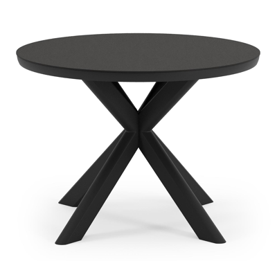 Pamplona ronde tuinset in zwart aluminium en sintered stone notte minerale met 4 Madura tuinstoelen