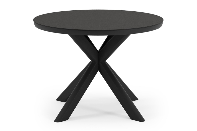 Pamplona ronde tuinset in zwart aluminium en sintered stone notte minerale met 4 Zamora tuinstoelen