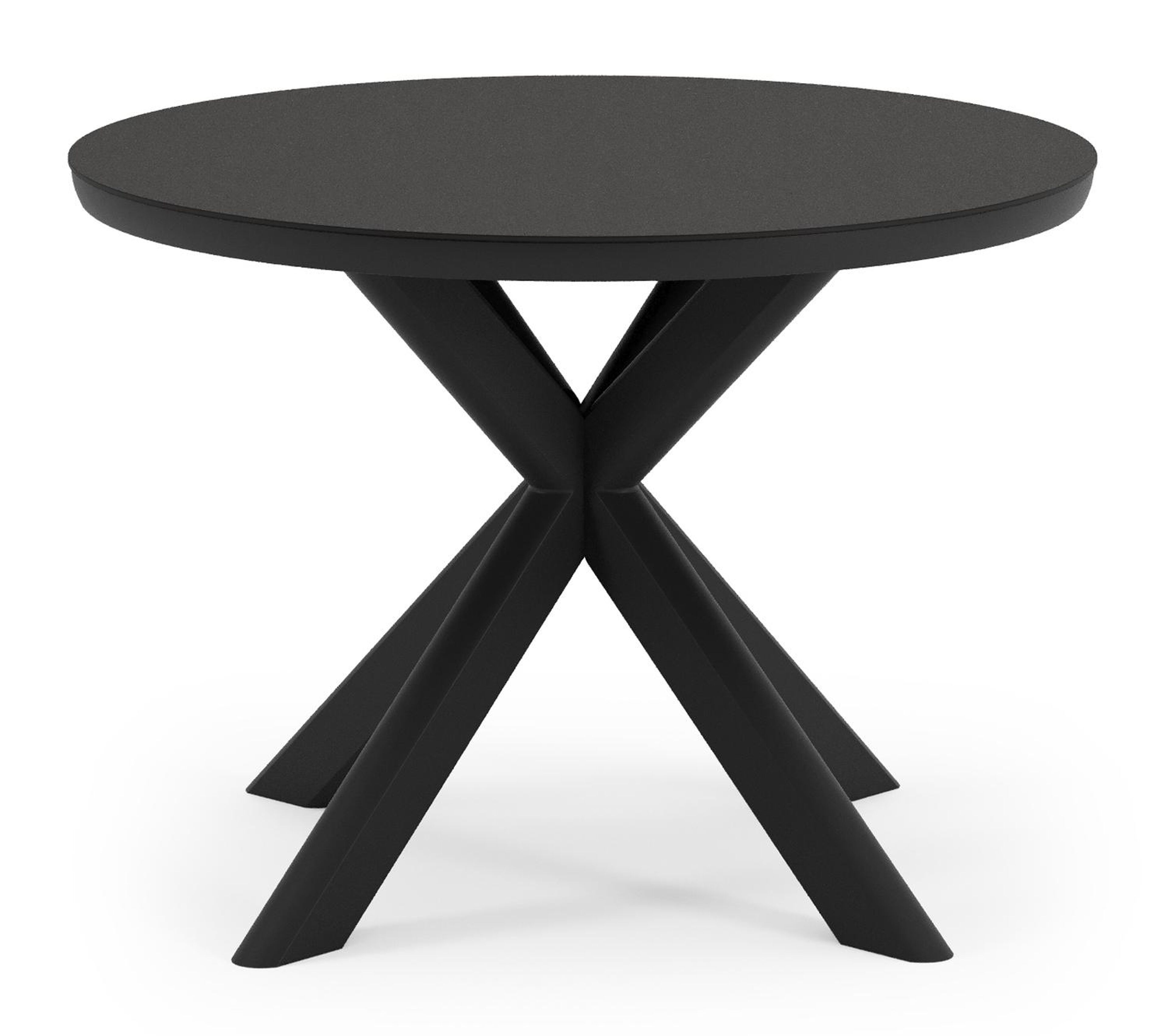 Pamplona ronde tuinset in zwart aluminium en sintered stone notte minerale met 4 Matera tuinstoelen