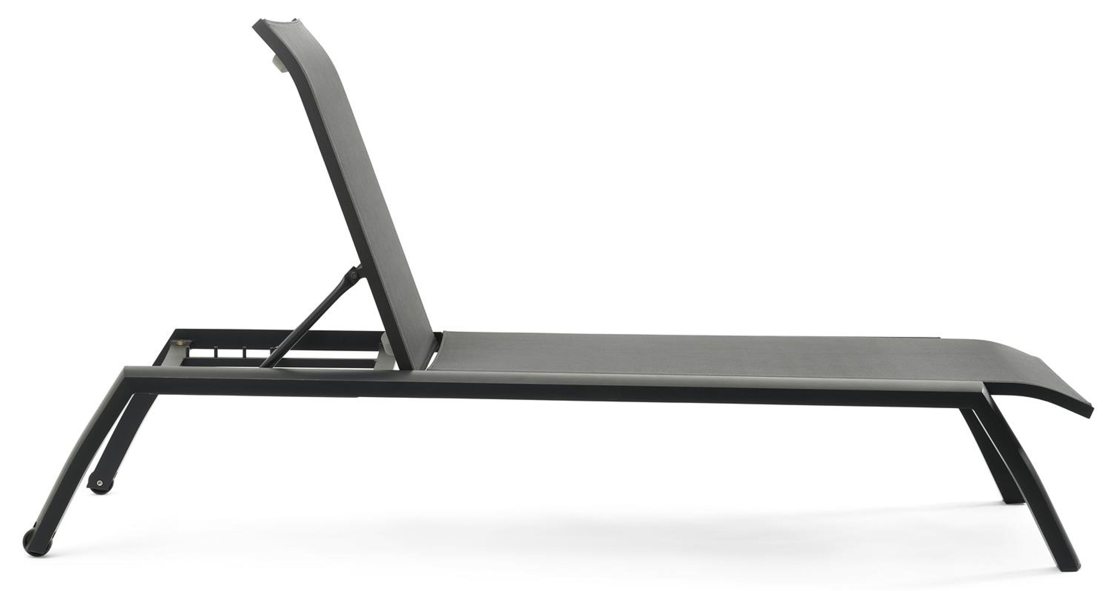 Chaise longue réglable Bari en aluminium noir avec textilène gris