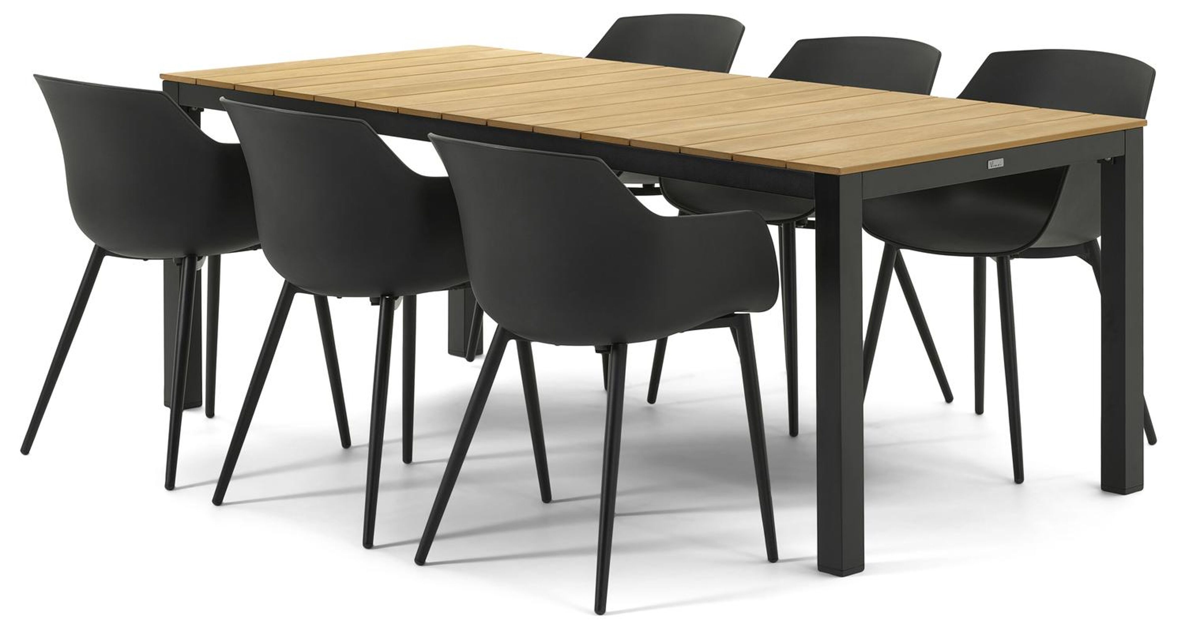 Toma tuinset in zwart aluminium en naturel polywood tafelblad met 6 Paco tuinstoelen