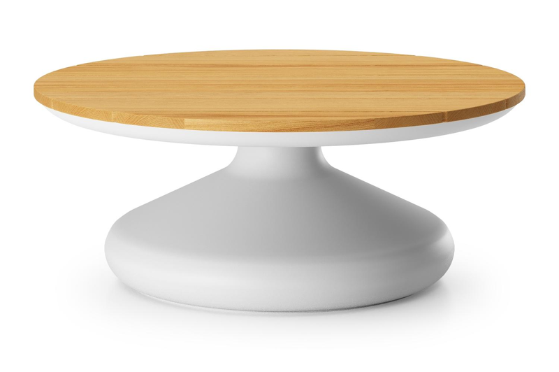 Bomero loungetafel rond in wit aluminium en teak - Dia. 84 x H 32.2 cm