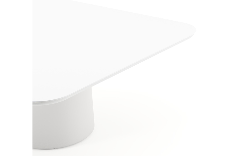 Table de jardin low dining Amico carré arrondi en aluminium blanc et céramique pleine Arctic White - Lg. 148 x Lrg. 148 x Haut. 61 cm