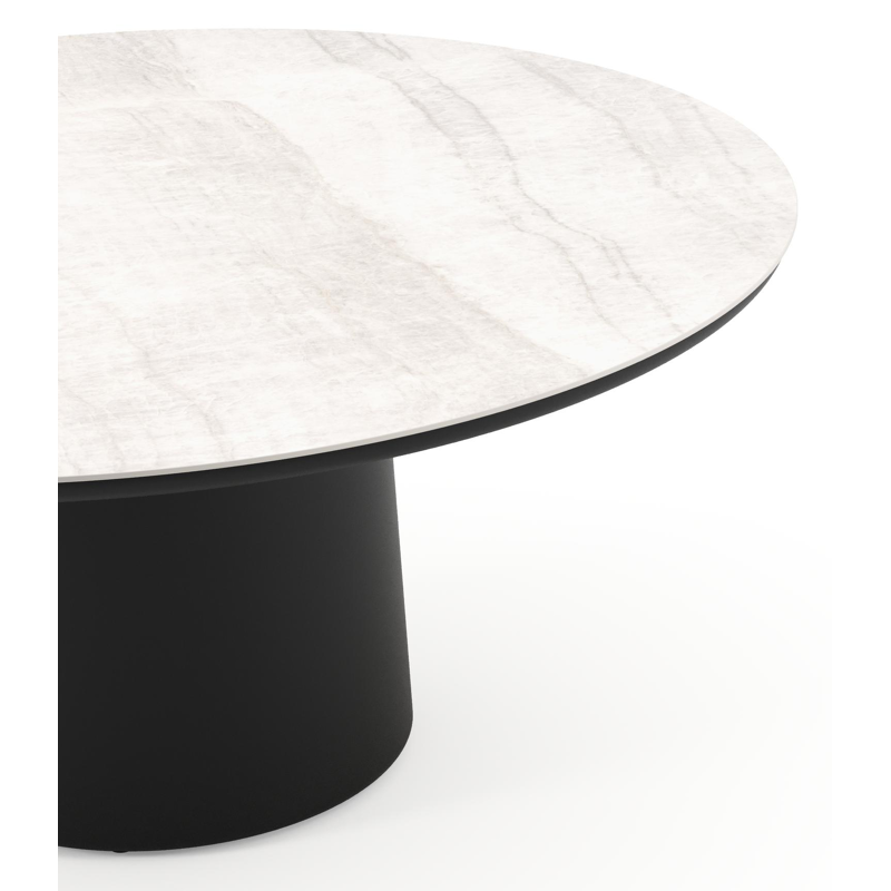 Amico low dining tuintafel rond in zwart aluminium en volkeramiek Taj Mahal - Dia. 148 x H 61 cm