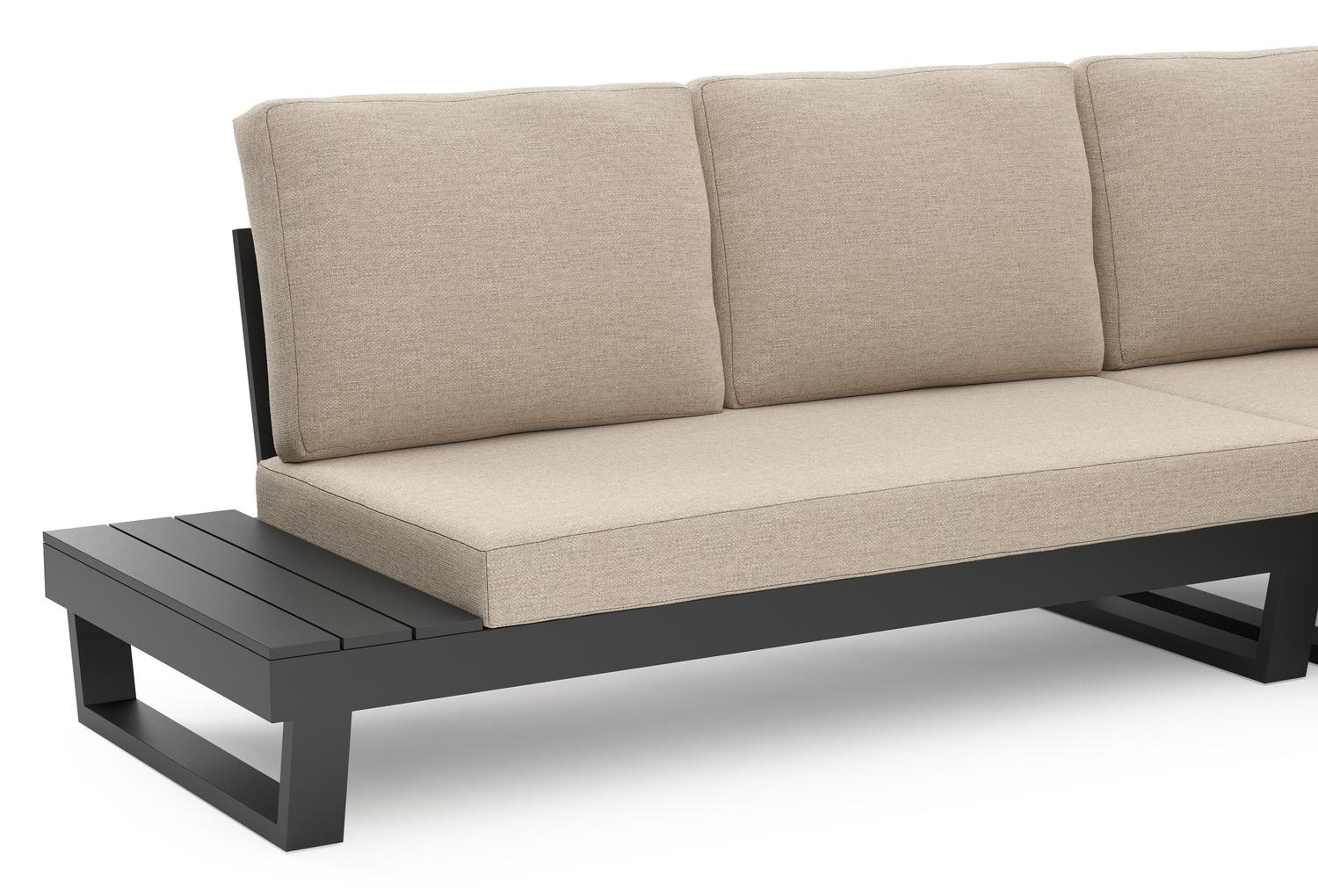 Salon de jardin d'angle Modica en aluminium noir et coussins en weather+ softtouch rustic