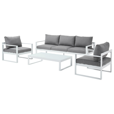 Caldela complete tuinset wit-grijs - tafelblad in glas - met 6  stapelbare tuinstoelen