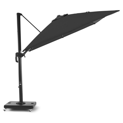 Rufina zweefparasol in zwart aluminium met zwart sunbrella® parasoldoek - L1: 300 x L2: 350 cm (met voet)