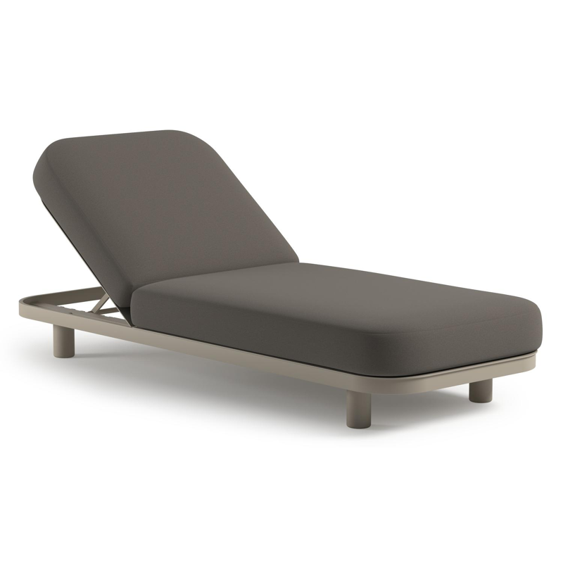 Chaise longue réglable Donato en aluminium beige avec All Weather Sunbrella® luxe natte carbon beige coussin